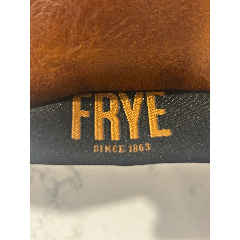 Frye Cognac Brown Faux Leather Decorative Throw Pillow Stitched Accent